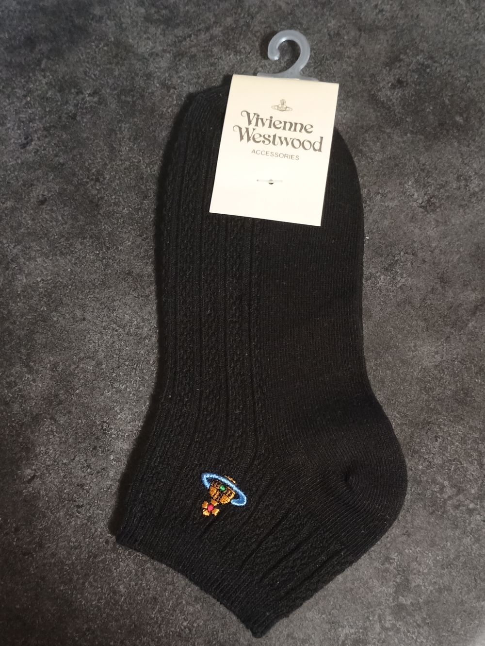 Vivienne Westwood Black Ribbed Socks with Orb Embroidery